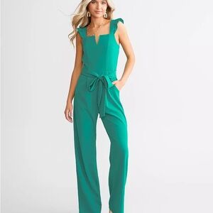 Willow & Root Ruffled V-Wire Jumpsuit‎ Small Fine Emerald